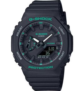 Zwarte Carbon G-SHOCK horloge met groene accenten en achtkantig ontwerp | GMA-S2100GA-1AER