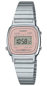 Retro Chic digitale horloge met roze wijzerplaat en oblong schakelarmband | LA670WEA-4A2EF