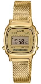Goudkleurig vintage digitaal Casio horloge met mesh band | LA670WEMY-9EF