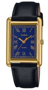 Blauwe rechthoekige gouden horloge met Romeinse cijfers en mesh band | LTP-B165GL-2BVEF