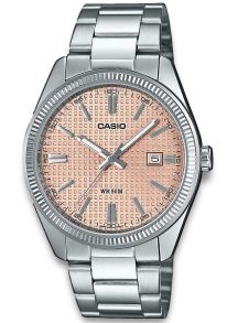 Casio horloge met zalmkleurige wijzerplaat en zilveren stalen kast | MTP-1302PE-4AVEF