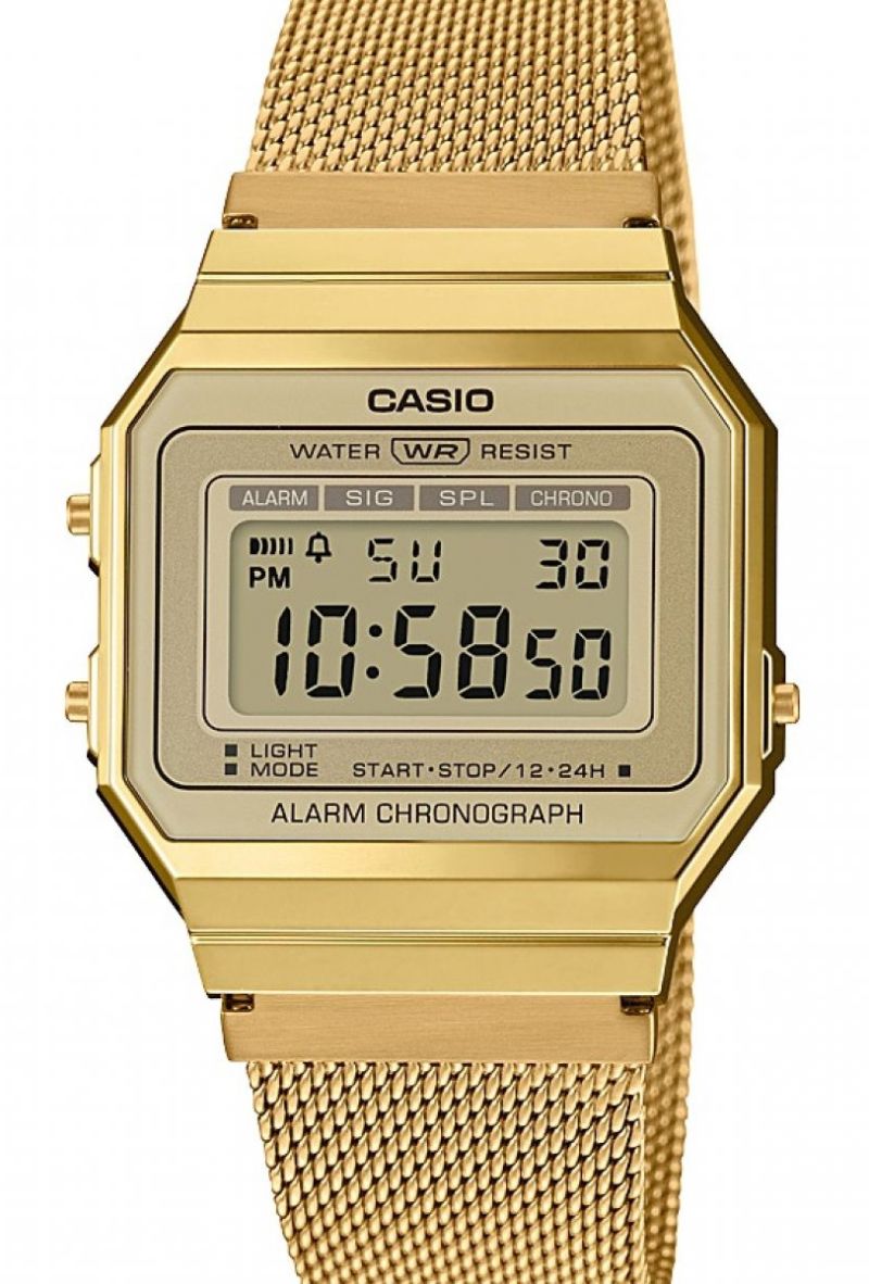 Gouden mesh digitale Casio horloge Ultra-slank klassiek ontwerp