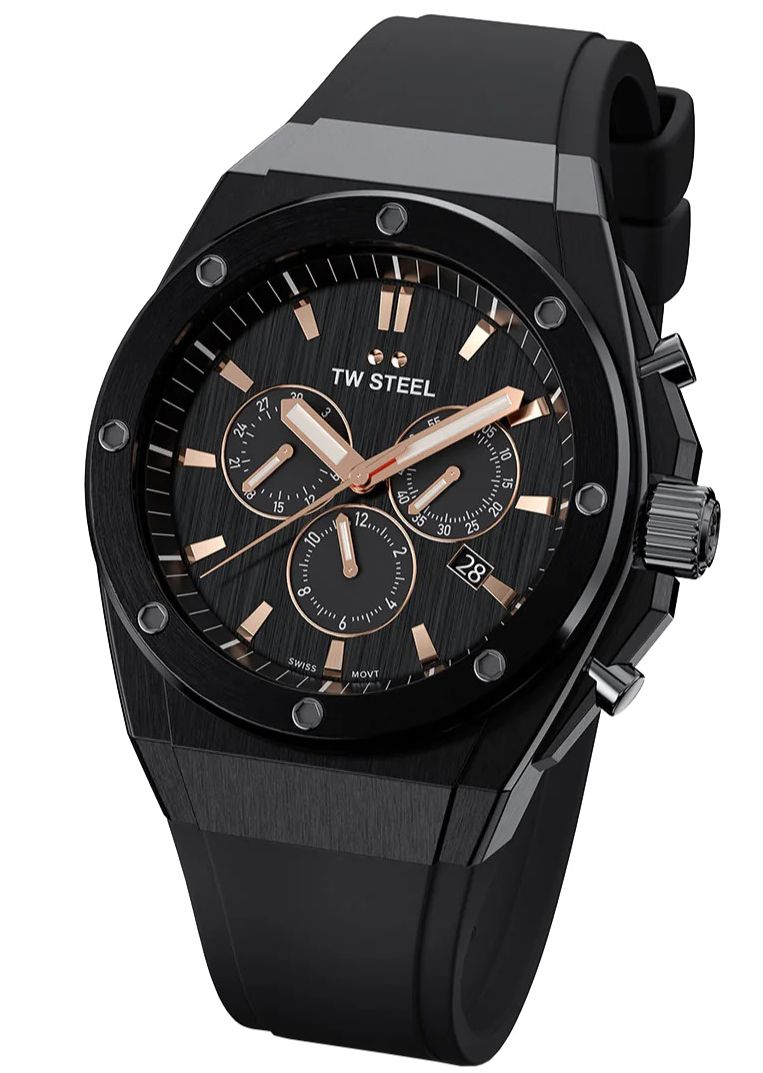 TW Steel CEO Tech - Cronografo Uomo Quarzo 44 Mm - Cassa Acciaio E Cinturino In Pelle Nera, Impermeabile 10 Bar