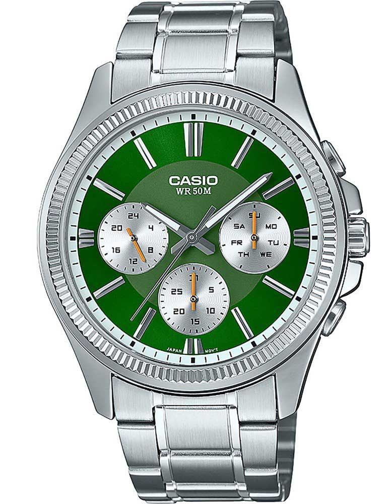 Groene wijzerplaat Casio horloge | Drievoudige sub-wijzerplaat in
