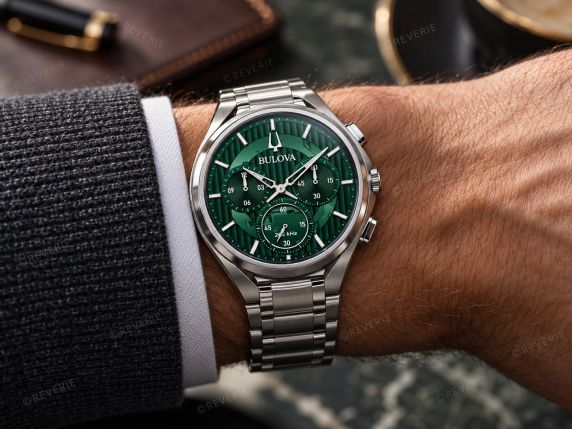 Bulova CURV chronograaf herenhorloge met groene wijzerplaat en hoog-precisie uurwerk | 96A297