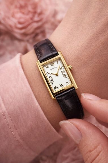 Carrie Taylor Petite Rectangular Black Leather 19mm