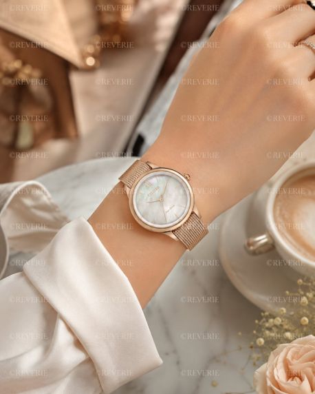 Citizen Eco-Drive dameshorloge met parelmoer wijzerplaat en mesh band | EM0813-86Y