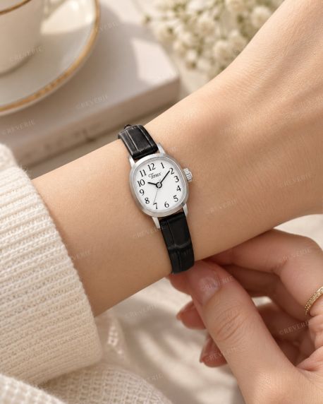 Timex Ladies White Dial Black Leather Mini 17mm